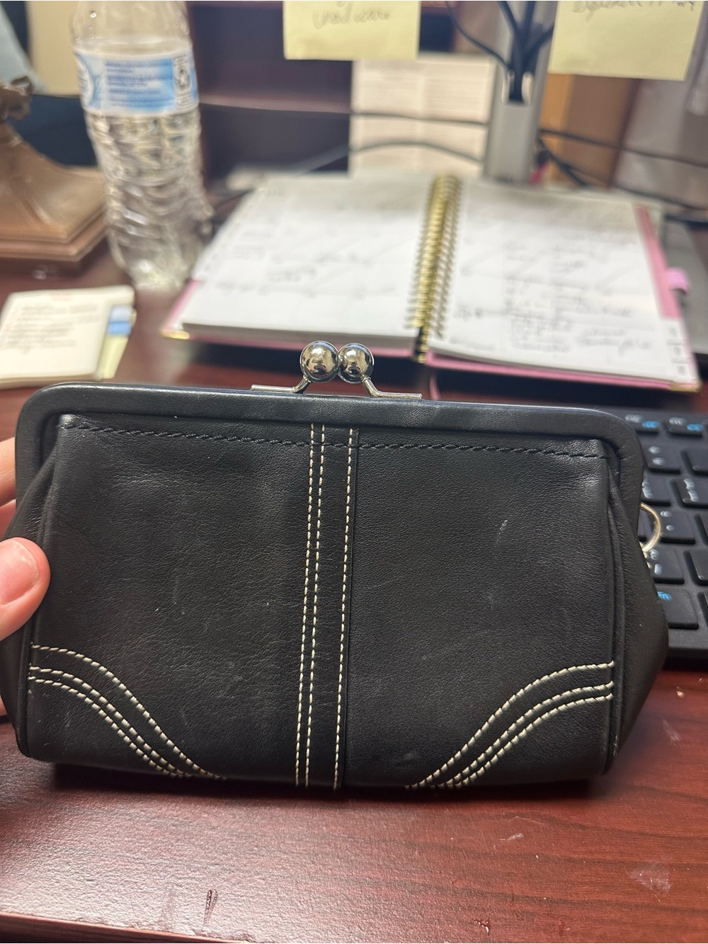 Coach Y2K Kisslock Leather Coin Pouch with Contrast Stitching
